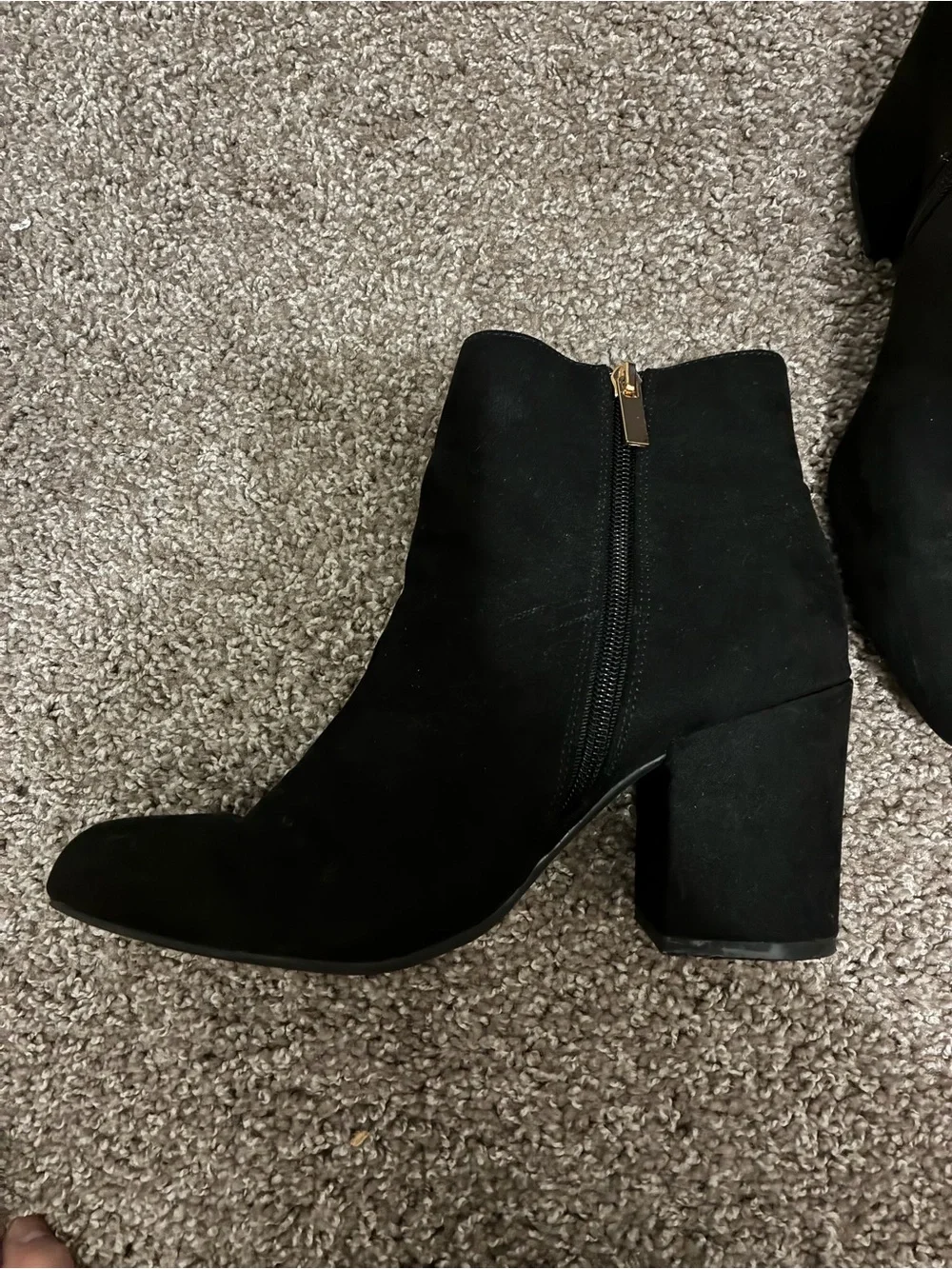 Fashion Nova Black Pointed Ankle Booties with Gold Zipper